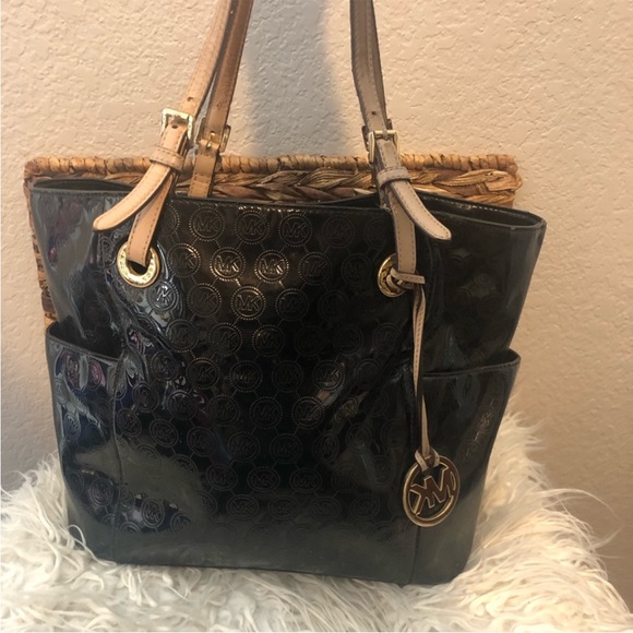 Michael Kors Large Tote Coated Canvas Leather Tech Handbag Black Jet Set - Picture 9 of 14